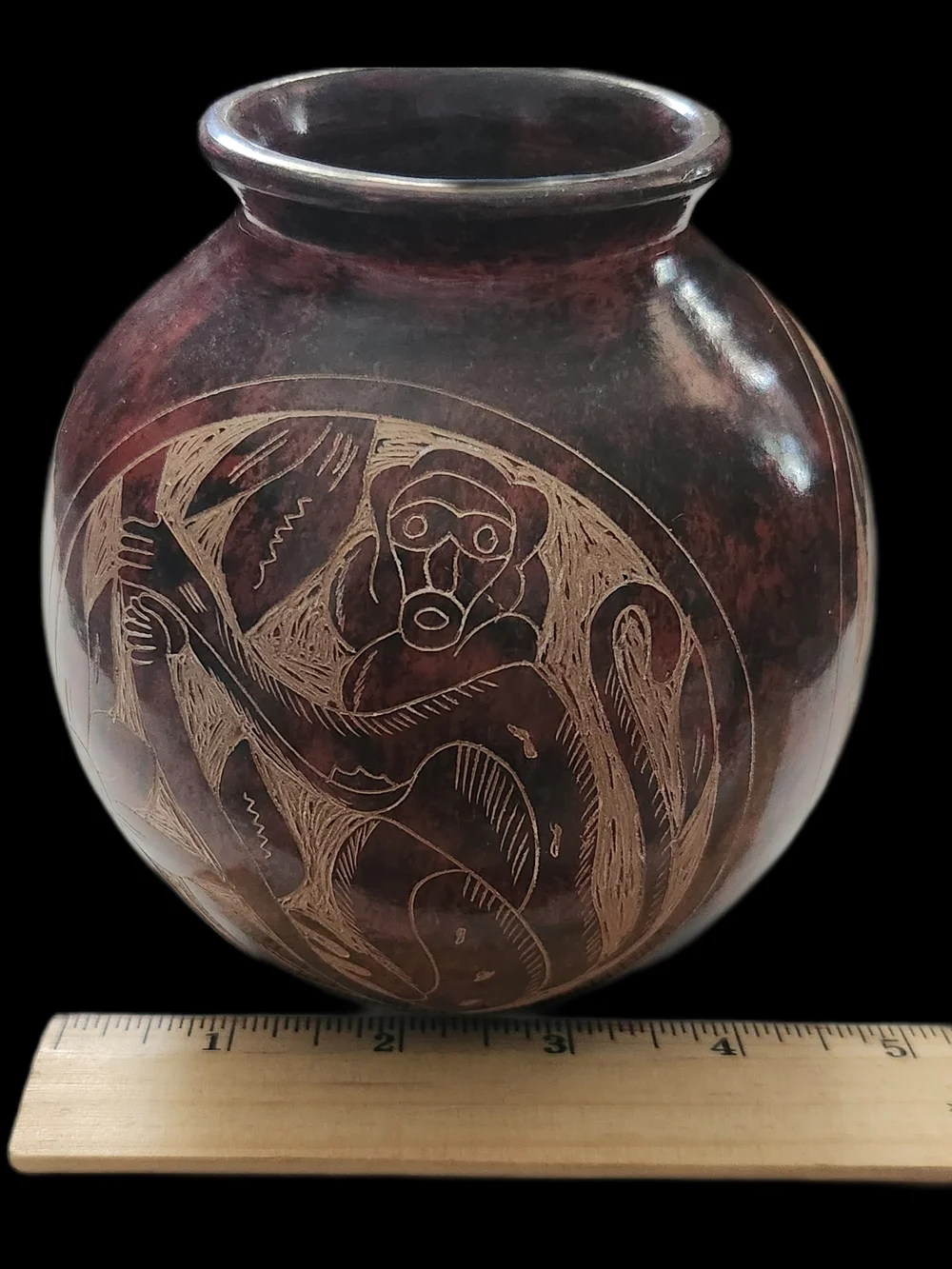 Nicaraguan Incised Pottery Vase Bird Monkey Jungle Brown Tan 5